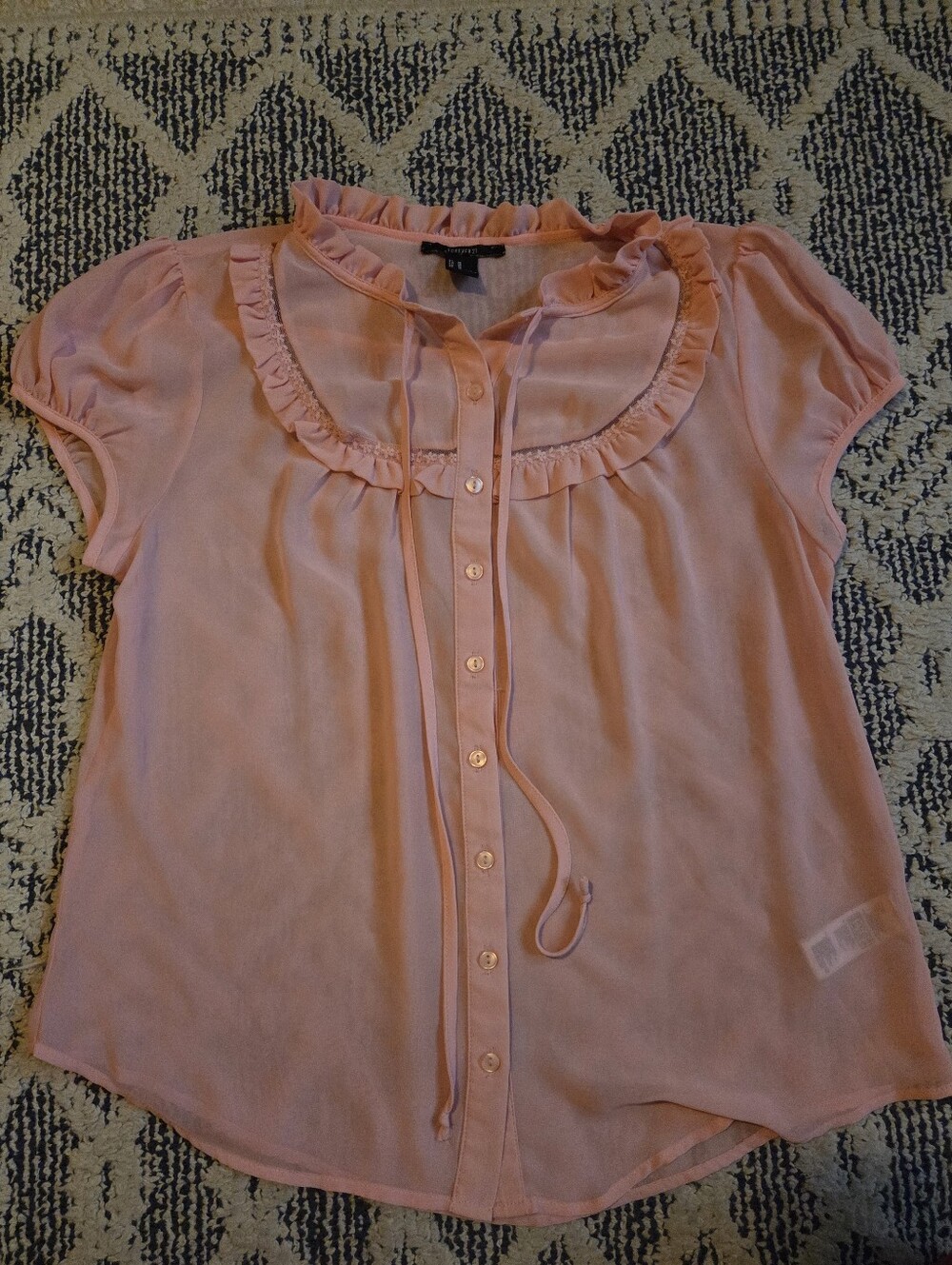 Light Pink Sheer Ruffled Button-Up Blouse